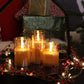 Gold Glass Battery Operated Candles with Remote, Flameless LED Candle Gift Set, Warm White Light, Batteries Included - Set of 3