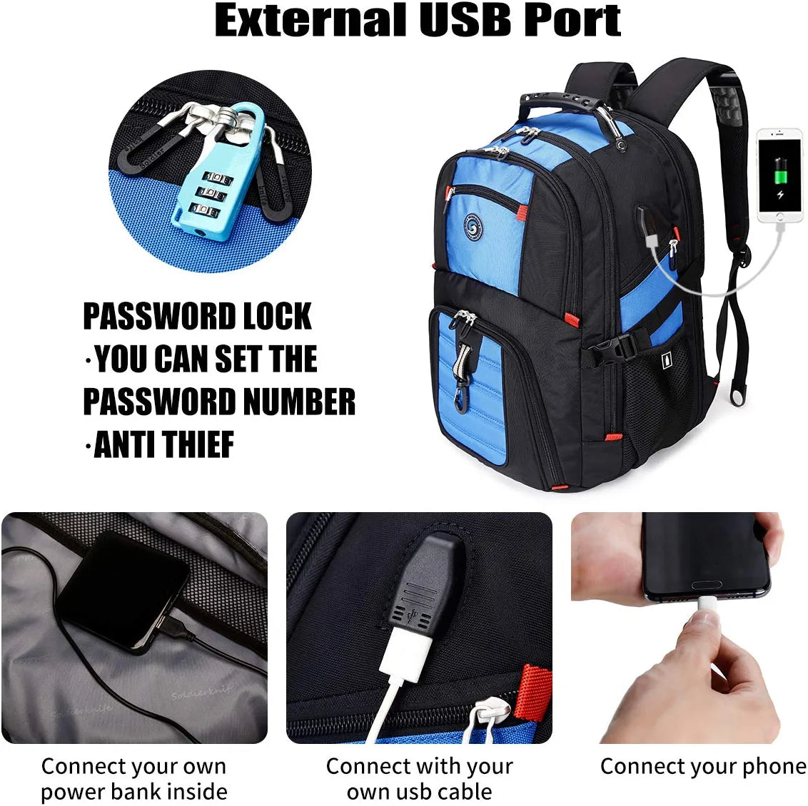 Extra Large 52L Travel Laptop Backpack with USB Charging Port Fit 17 Inch Laptops for Men Women