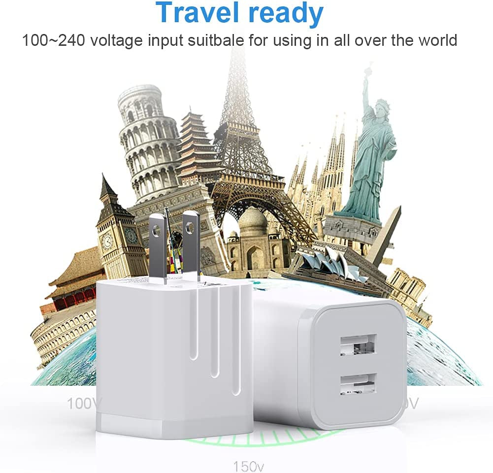USB Wall Charger, [Apple Mfi Certified] Iphone Charger Lightning Cable 6FT(4PACK) Fast Charging Data Sync Cords Dual Port USB Plug Compatible with Iphone 12/Mini/Pro/Max/11/Pro/Xs/Xr/X/8/7/Plus