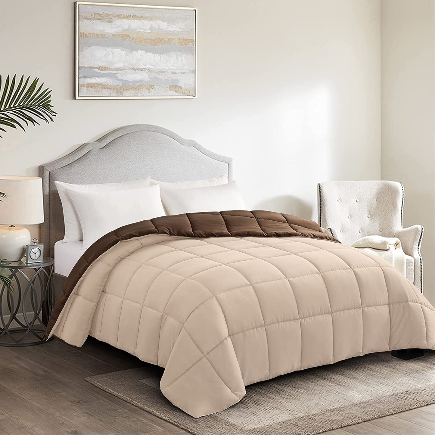 Queen Lightweight Comforter Brown - All Season down Alternative Bed Comforter Summer Duvet Insert Quilted Reversible Comforters Full / Queen Size Chocolate Brown / Beige