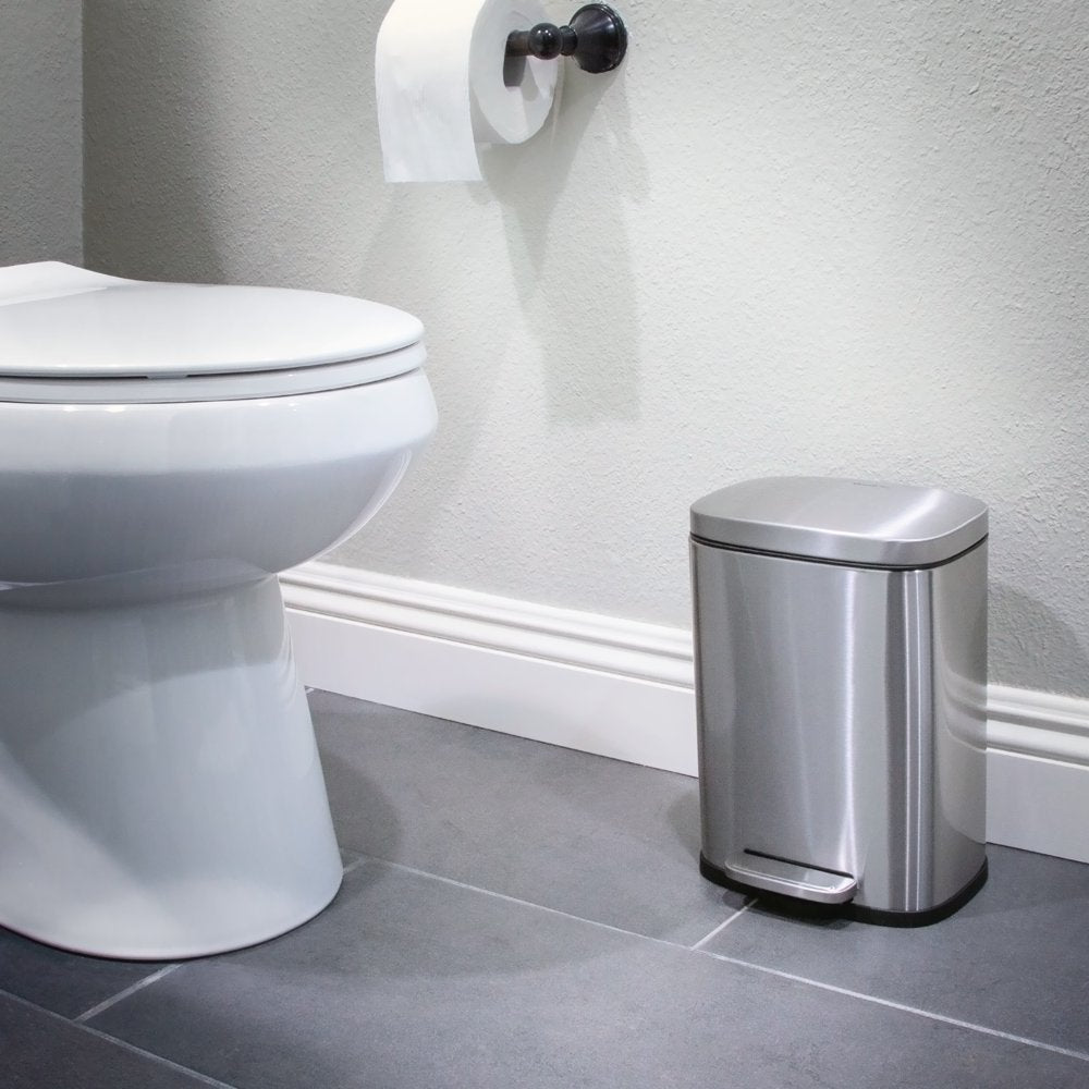 Qualiazero Rectangular Step Garbage Can 3 Piece Combo, 13.2 Gal , Two 1.3 Gal, Stainless Steel