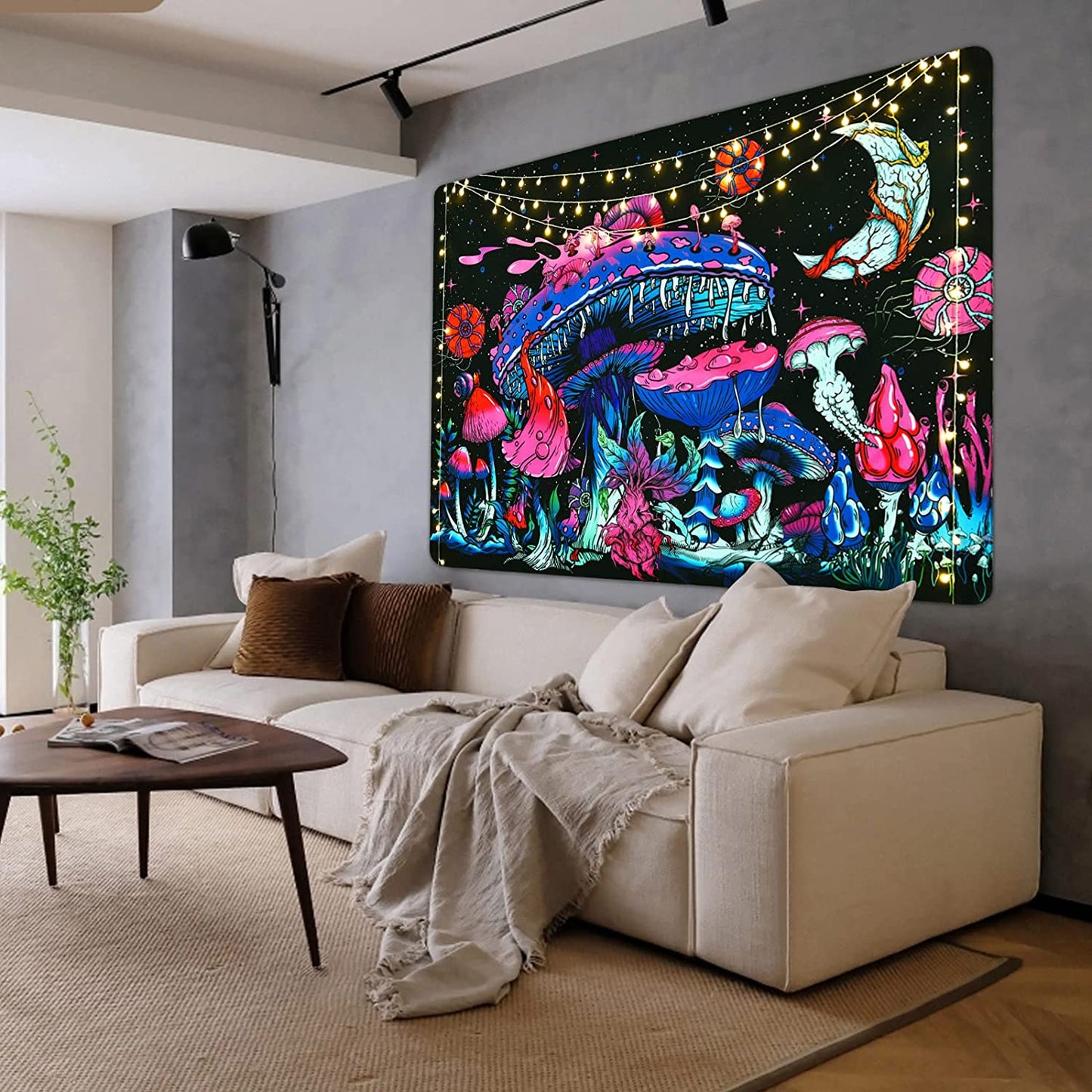 Mushroom Tapestry Moon and Stars Tapestries Plants Tapestry Starry Night Sky Tapestry Monster Tapestry Wall Hanging for Room (51.2 × 59.1 Inches)