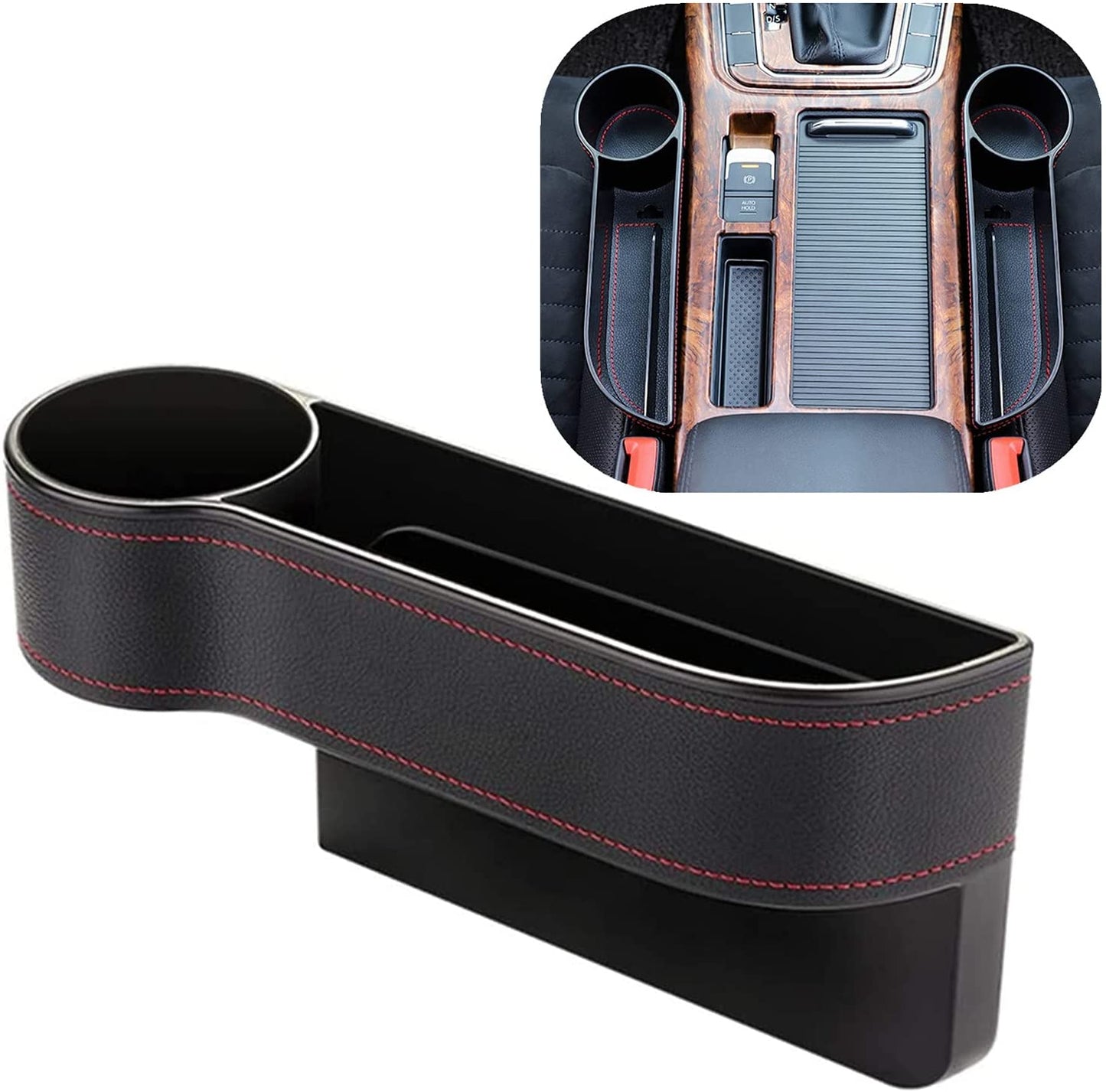 Car Seat Gap Filler Organizer between Front Seat Car Organizer and Storage Box, Auto Premium PU Leather Console with Cup Holder, Car Pocket for Interior Essentials (For Driver Side)