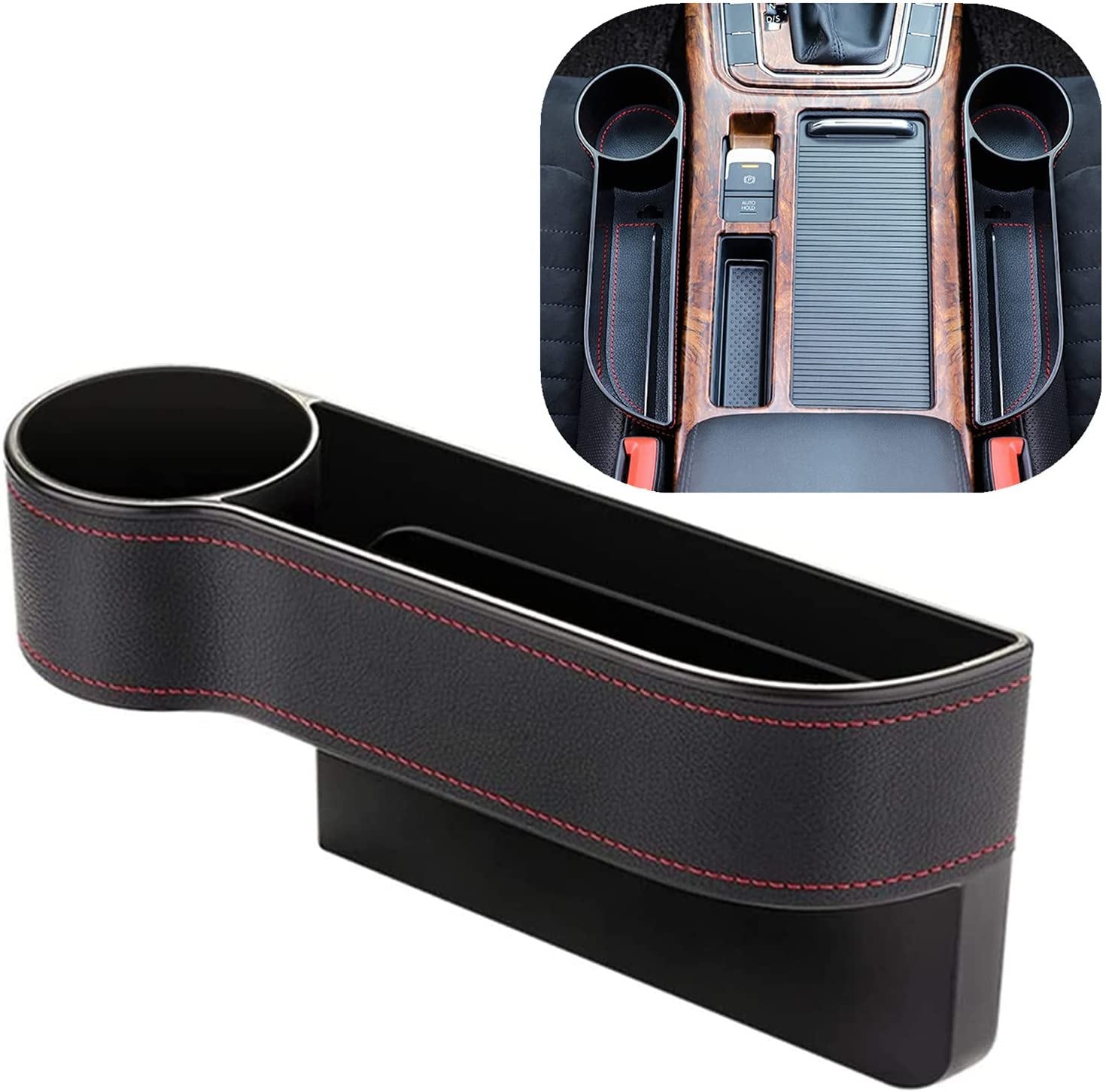 Car Seat Gap Filler Organizer between Front Seat Car Organizer and Storage Box, Auto Premium PU Leather Console with Cup Holder, Car Pocket for Interior Essentials (For Driver Side)