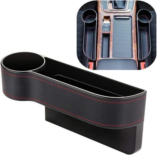 Car Seat Gap Filler Organizer between Front Seat Car Organizer and Storage Box, Auto Premium PU Leather Console with Cup Holder, Car Pocket for Interior Essentials (For Driver Side)