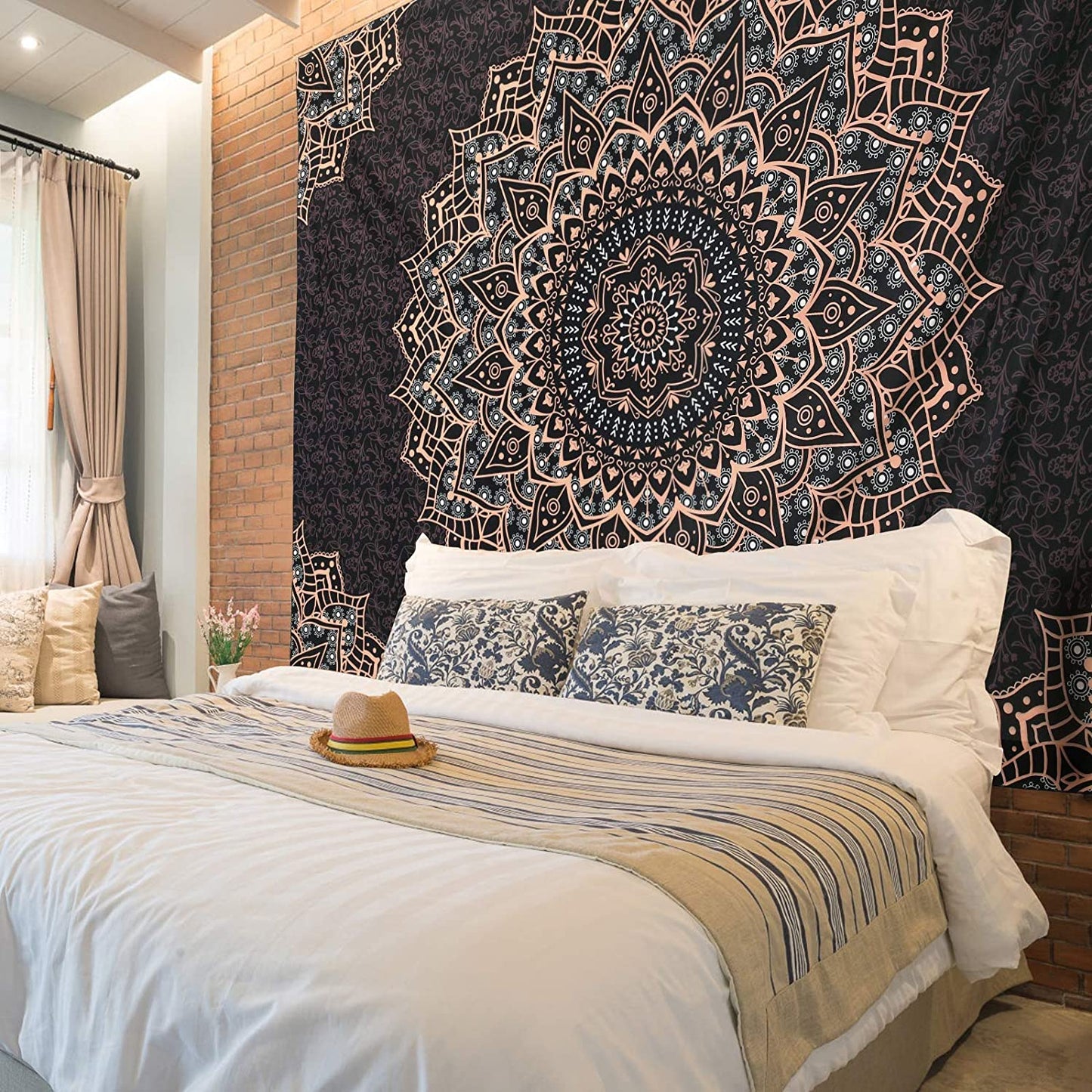 Black Mandala Tapestry Wall Hanging Psychedelic Wall Tapestry Aesthetic Indian Hippie Wall Decor Bohemian Wall Art Boho Home Decoration for Bedroom,Living Room,Dorm