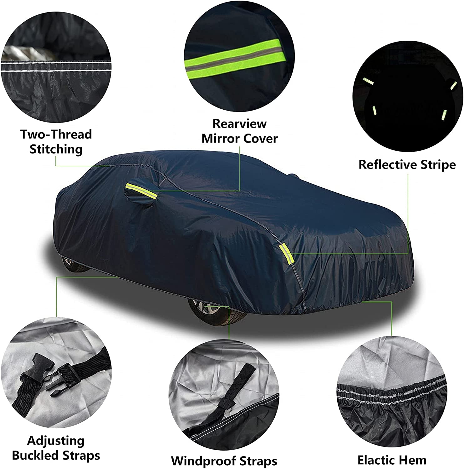 SAKAKI SAKAKI Car Cover Waterproof All Weather UV Protection Outdoor Full Car Cover Universal Fit for SUV up to 201" Black