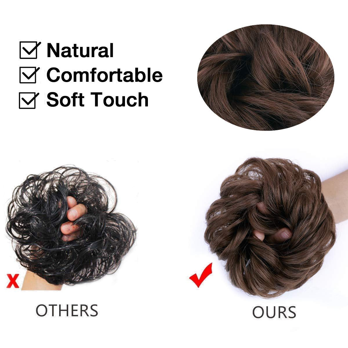 1PCS Messy Hair Bun Hair Scrunchies Extension Curly Wavy Messy Synthetic Chignon for Women Updo Hairpiece (8#(Medium Chestnut Brown))