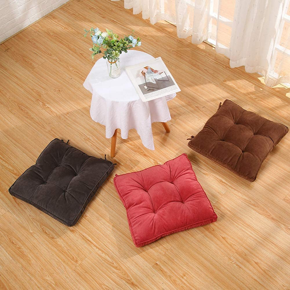 Soft Patio Outdoor Corduroy Chair Pad with Ties Home Decor Indoor Dining Chairs Cushion 18"×18"×3.6" Pink 1Pc