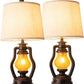 Farmhouse Table Lamps Set of 2 with Nightlight, Lantern Bedside Lamp with 2 USB Port and Outlet, 24 Inch Rustic Nightstand Lamp with Tapered Drum Shade for Living Room Bedroom, Bulbs Included