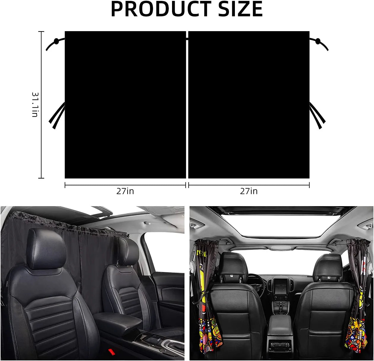 Car Divider Curtain Sun Shade,Car Window Shade,Car Sun Shade for Window Baby,Car Window Shades for Side Windows,Windshield Sunshade, Privacy Sunshade Curtain for Camping Air Mattress (Black)