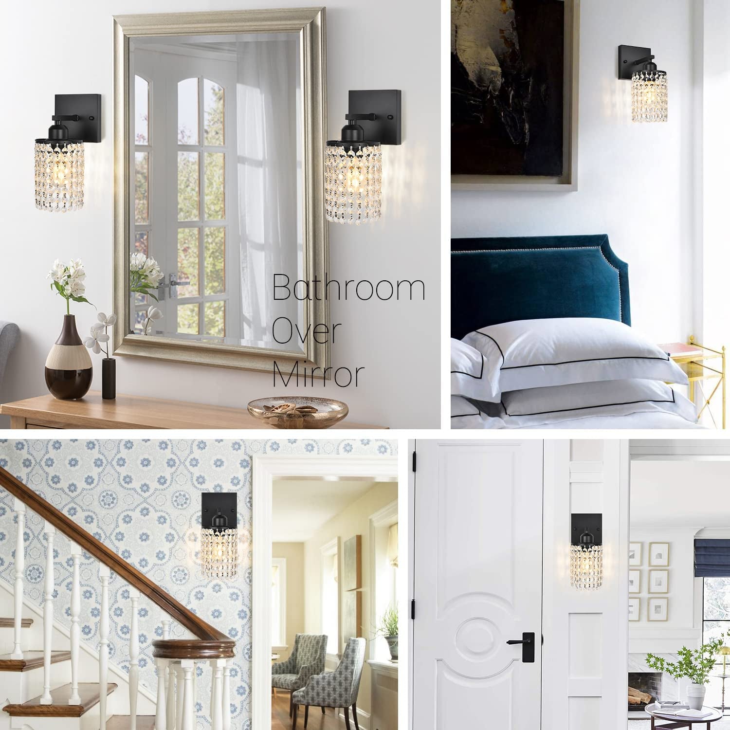 1 Light Bathroom Vanity Lights Fixtures over Mirror - Modern Wall Sconce Lighting Interior K9 Crystal Drop Wall Mount Lamp Matte Black for Kitchen Bedroom Entryway Hallway Living Room