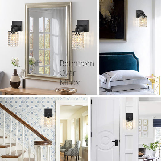 1 Light Bathroom Vanity Lights Fixtures over Mirror - Modern Wall Sconce Lighting Interior K9 Crystal Drop Wall Mount Lamp Matte Black for Kitchen Bedroom Entryway Hallway Living Room