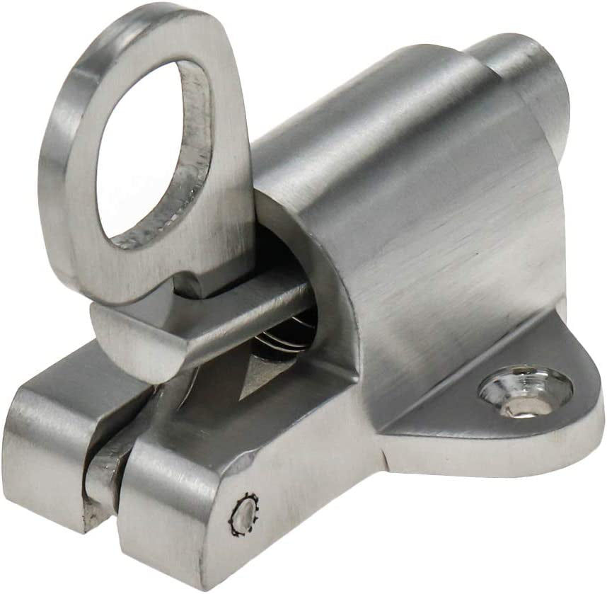 1Pc Stainless Steel Automatic Spring Loaded Latch Security Gate Door Lock with Screws for Doors, Cabinets, Drawers & Windows(Lower Latch with round Handle)