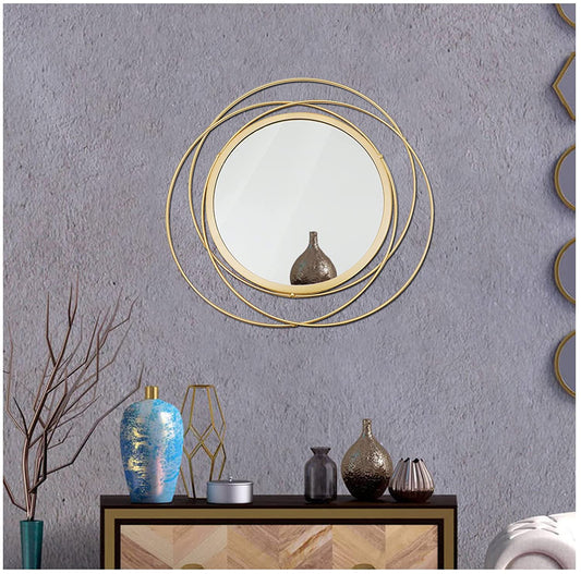 14'' Gold Circle Mirror Wall Decor Wire Metal Mirror Art round Mirror Home Decor Hanging Mirror for Living Room/Bedroom/Bathroom/Entryway (Medium Size 14 Inch ,Circles)