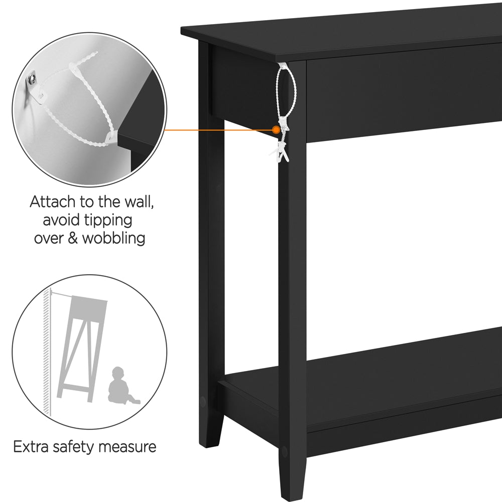 3-Drawer Wooden Console Table Entryway Table with Storage Shelf Pine Wood Legs, Black