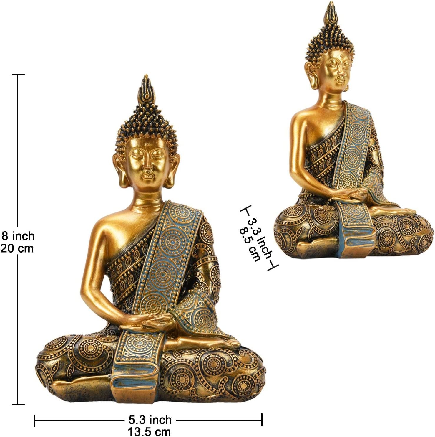 Nacome Meditating Seated Thai Buddha Statue Praying Collectibles Figurines,Zen Garden Buddha Sculpture-Indoor/Outdoor Decor for Home,Porch Yard Art Decoration,Polyresin,Gold Buddah,Gift