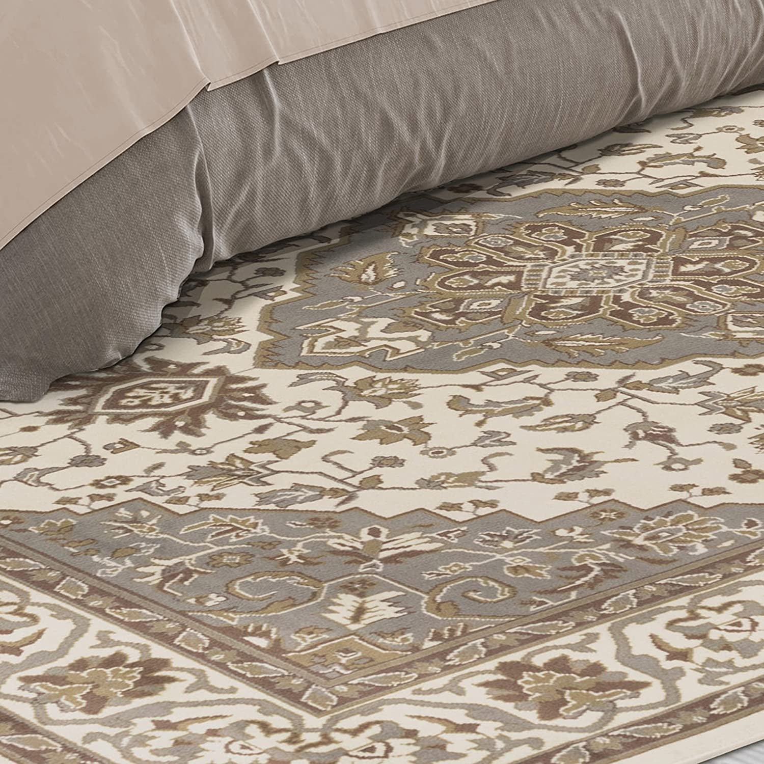 SUPERIOR Glendale Traditional Floral Medallion Polypropylene Indoor Area Rug with Jute Backing, 4' X 6', Green