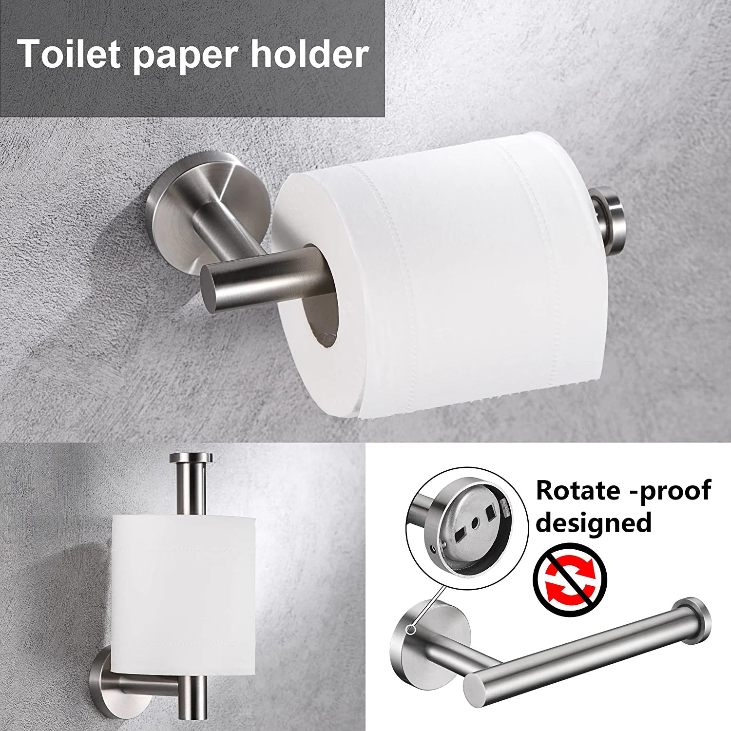 6 Pieces Brushed Nickel Bathroom Hardware Accessories Set Hand Towel Ring 18&23.6 Inch round Towel Bar Silver Toilet Paper Holder Towel Hooks 2 Pieces SUS 304 Stainless Steel,Heavy Duty,Wall Mounted