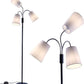 Multi Head Floor Lamp - 3 Light Adjustable Floor Lamp - Standing Lamp with 3 Adjustable White Fabric Drum Shades (Black)