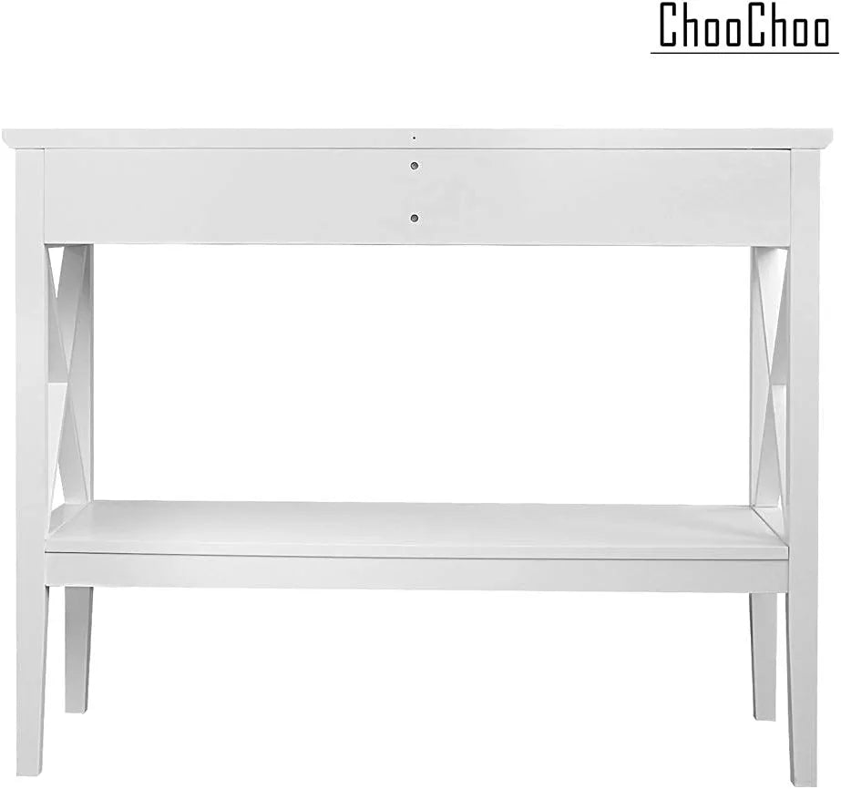 Oxford Console Table with 2 Drawers, Sofa Table Narrow for Entryway, White