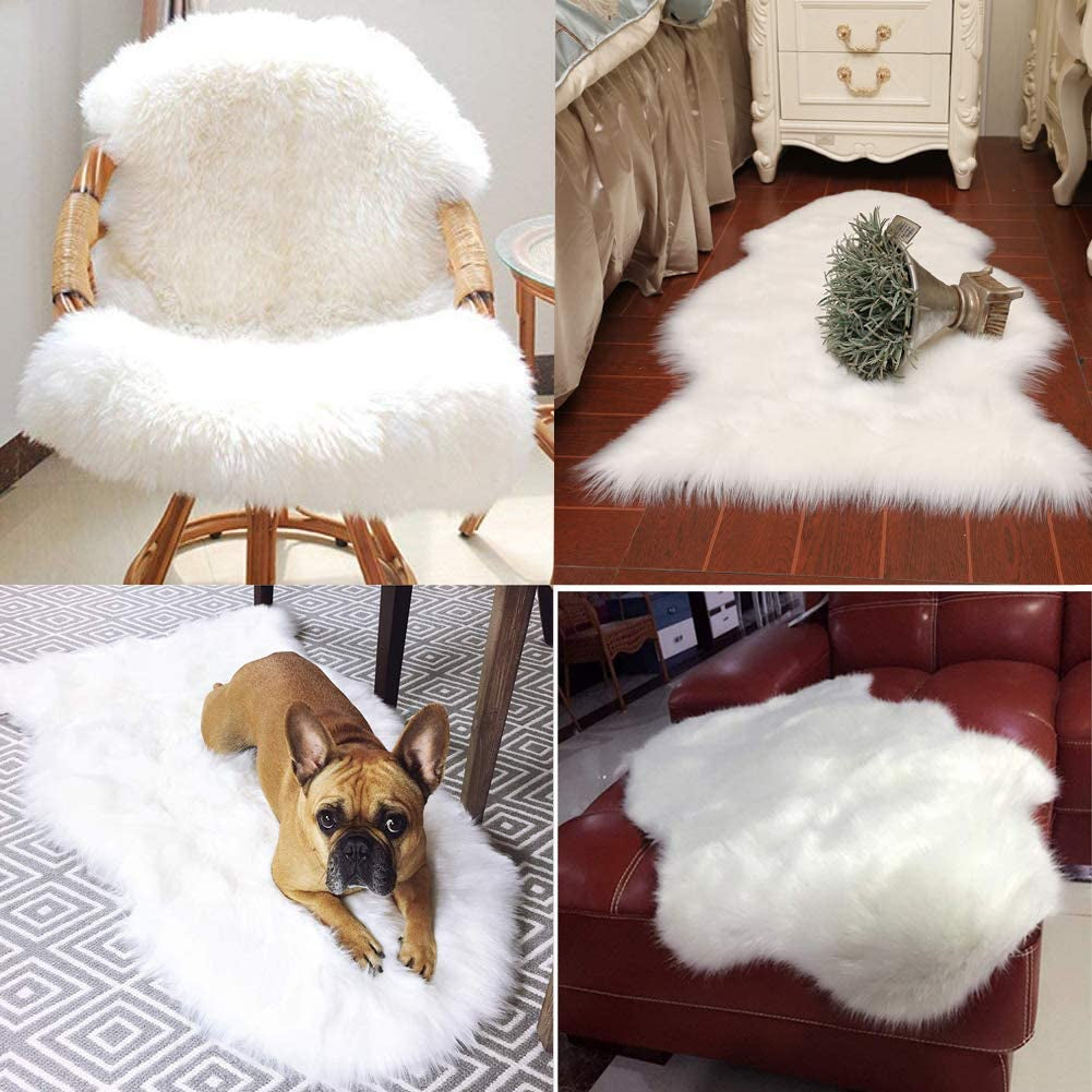 Faux Fur Rug Sheepskin Rug Runner 2'X4' Soft Sheepskin Fur Chair Couch Cover Milk White Sheepskin Area Throw Rug Runner for Bedroom Kids Nursery Living Room