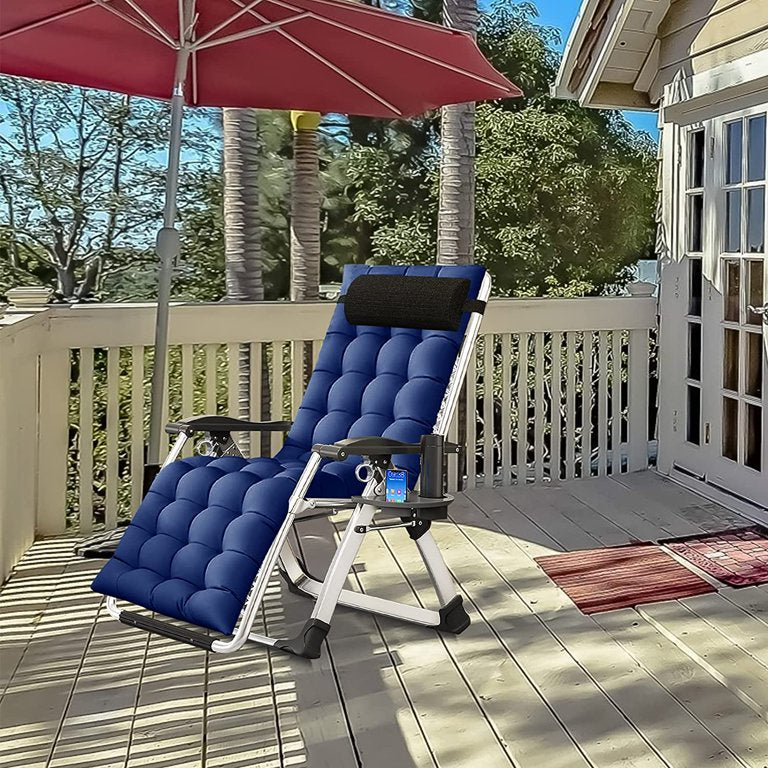ABORON Zero Gravity Chair, Lawn Recliner, Reclining Patio Lounger Chair, Folding Portable Chaise, with Soft Cushion, Cup Holder, Adjustable Headrest