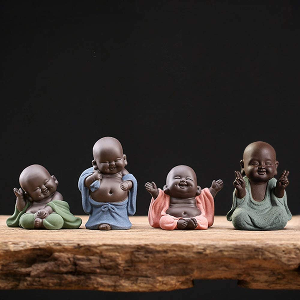 Ceramic Tiny Cute Buddha Statue Monk Figurine Creative Baby Buddha Crafts Adorable Ornaments Classic Delicate Ceramic Arts and Crafts Small (7 X 10 Cm) (Green)