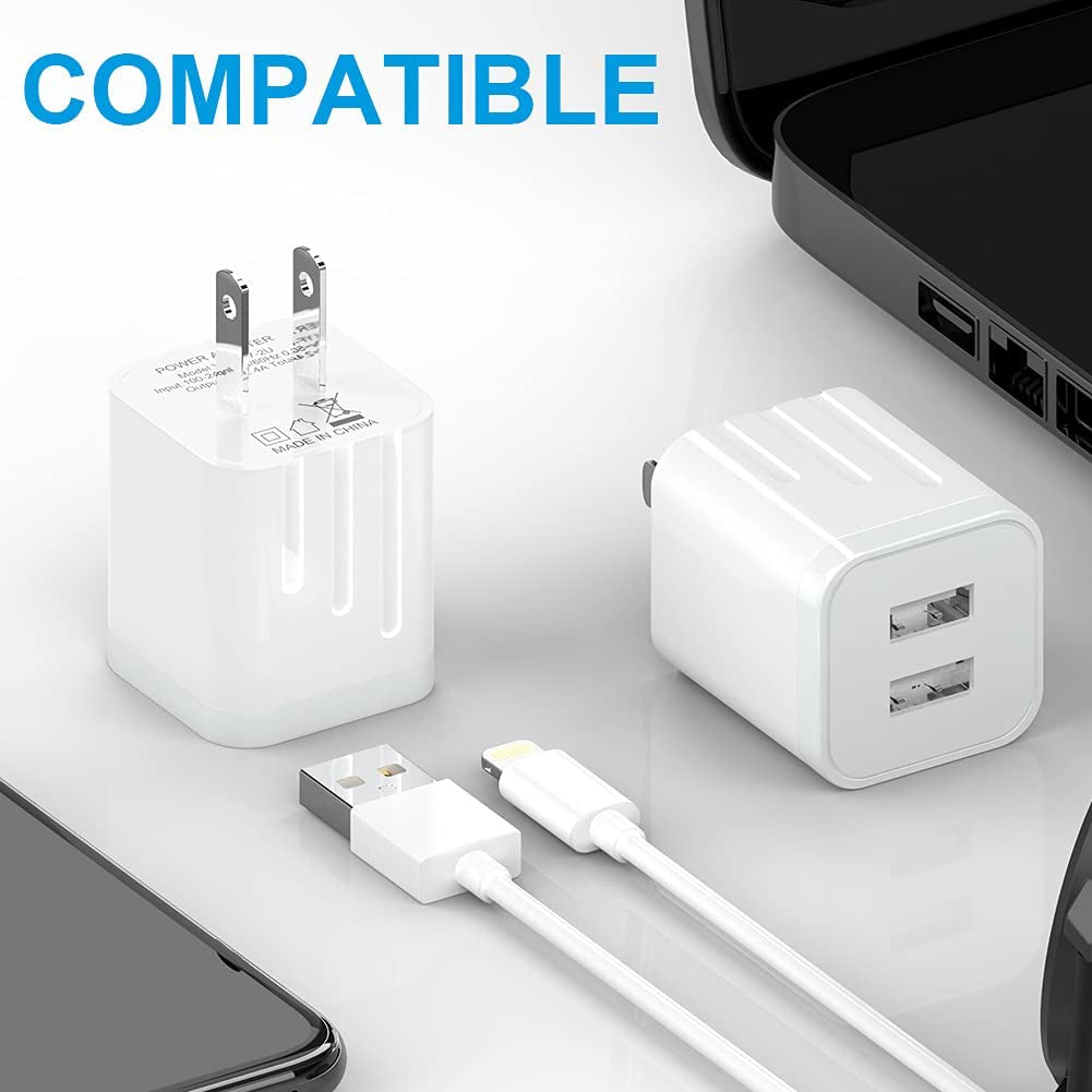 USB Wall Charger, [Apple Mfi Certified] Iphone Charger Lightning Cable 6FT(4PACK) Fast Charging Data Sync Cords Dual Port USB Plug Compatible with Iphone 12/Mini/Pro/Max/11/Pro/Xs/Xr/X/8/7/Plus