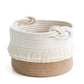 Small Woven Storage Baskets Cotton and Jute Rope Decorative Hamper for Diaper, Blankets, Magazine and Keys, Cute Tassel Nursery Decor - Home Storage Container – 9.5'' X 7''