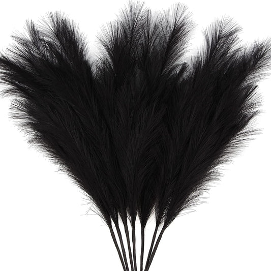 7-Pcs 38"/3.1FT Faux Pampas Grass Large Tall Fluffy Artificial Fake Flower Boho Decor Bulrush Reed Grass for Vase Filler Farmhouse Home Wedding Decor (Black)