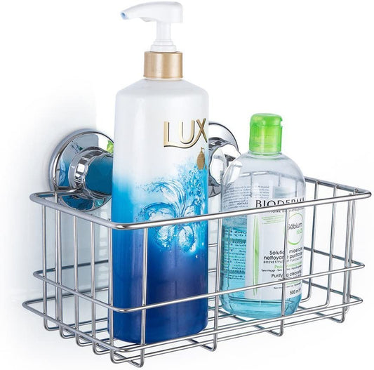 Suction Cup Deep Shower Caddy Bath Wall Shelf for Large Shampoo Shower Gel Holder Bathroom Storage - Rustproof Stainless Steel
