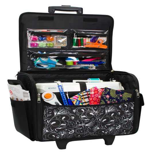 Rolling Sewing Machine Tote, Black & White
