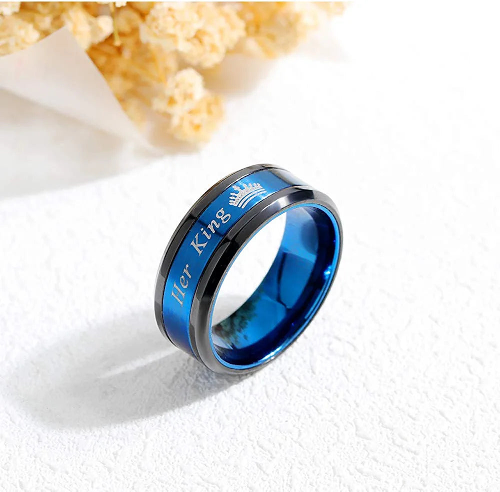 His and Hers King and Queen Rings 2Pcs Titanium Steel Matching Couple Promise Rings Engagement Anniversary Bands Valentine'S Jewelry Gifts