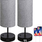 Set of 2 Touch Control Bedside Table Lamp, 3-Way Dimmable Nightstand Lamps with 2 USB Charging Ports&1 AC Outlet, ST64 E26 LED Bulbs Included, Grey Fabric Cylinder Shade Ideal for Bedroom Living Room