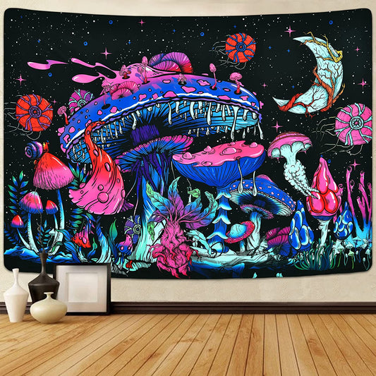 Mushroom Tapestry Moon and Stars Tapestries Plants Tapestry Starry Night Sky Tapestry Monster Tapestry Wall Hanging for Room (51.2 × 59.1 Inches)