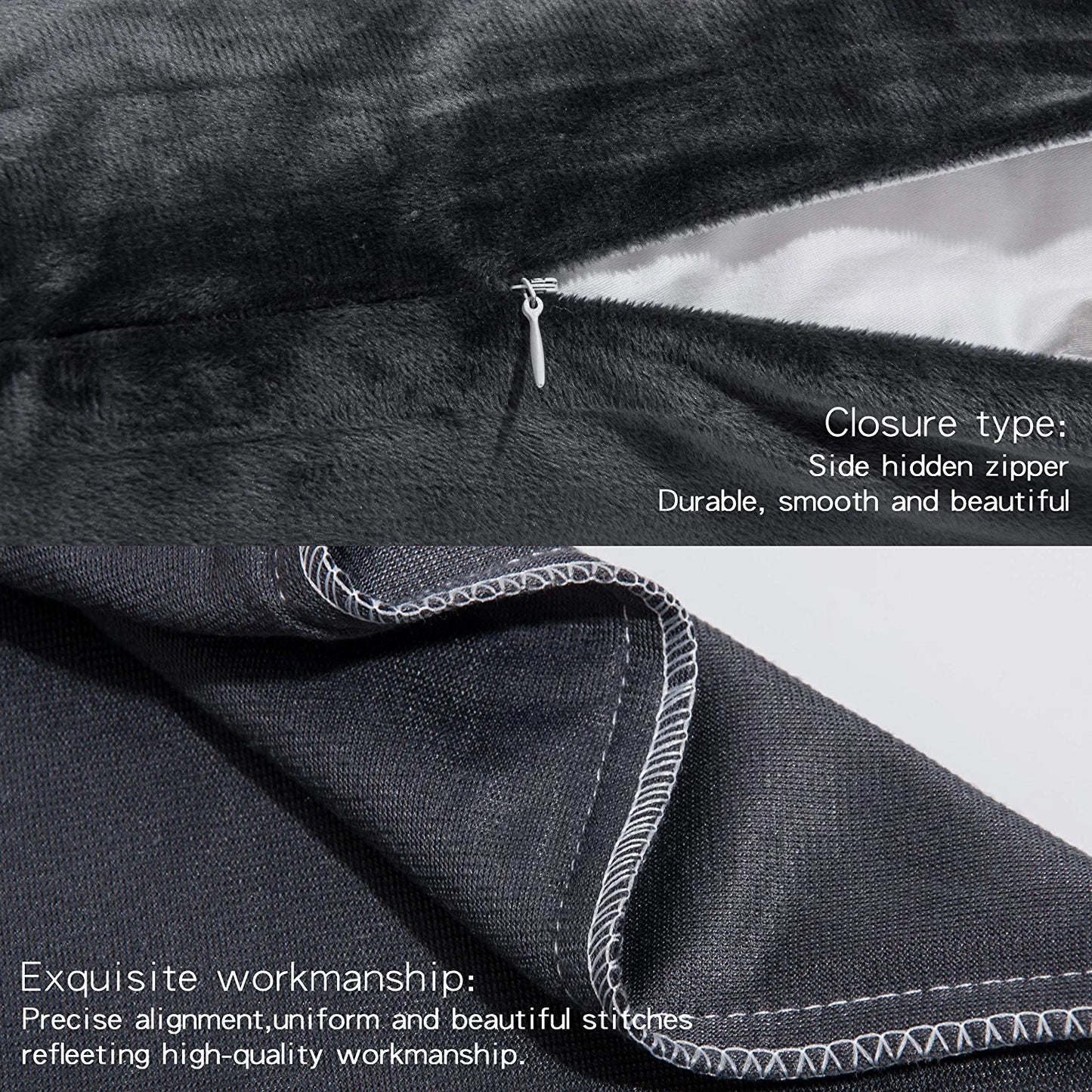 2 Pack Zippered Velvet Queen Pillowcases, Super Soft and Cozy Luxury Fuzzy Flannel Pillow Cases with Zipper, 20X30 Inches, Charcoal Grey