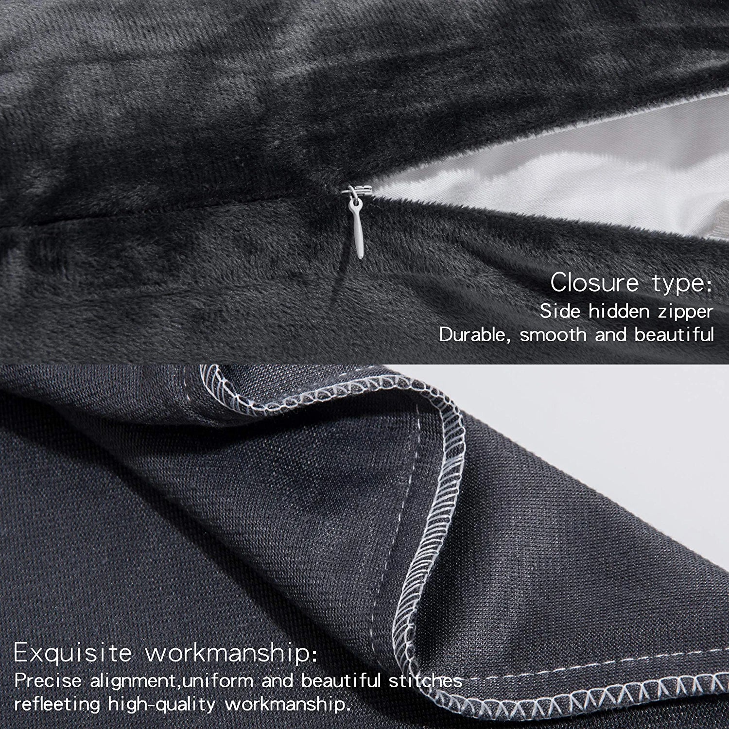 2 Pack Zippered Velvet Queen Pillowcases, Super Soft and Cozy Luxury Fuzzy Flannel Pillow Cases with Zipper, 20X30 Inches, Charcoal Grey