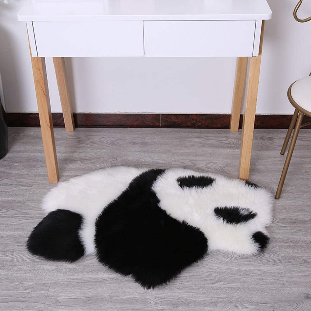VANILLACHOCOLATE Animal Shaped Soft Faux Sheepskin Fur Area Rugs for Home Sofa Floor Mat Plush, 3Ft X 2.2Ft (Panda)