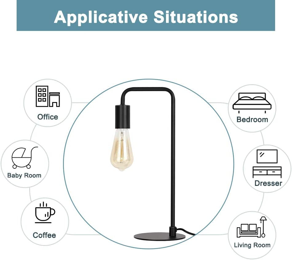 Industrial Table Lamp Set of 2, Small Black Metal Desk Lamp for Bedroom Nightstand Dressers Office Living Room Coffee Table College Dorm