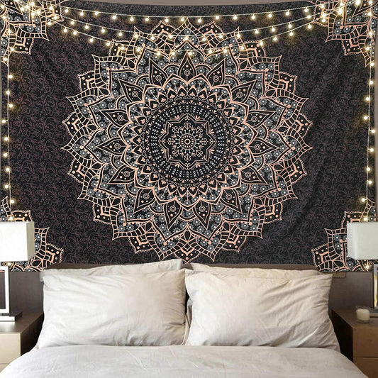 Black Mandala Tapestry Wall Hanging Psychedelic Wall Tapestry Aesthetic Indian Hippie Wall Decor Bohemian Wall Art Boho Home Decoration for Bedroom,Living Room,Dorm