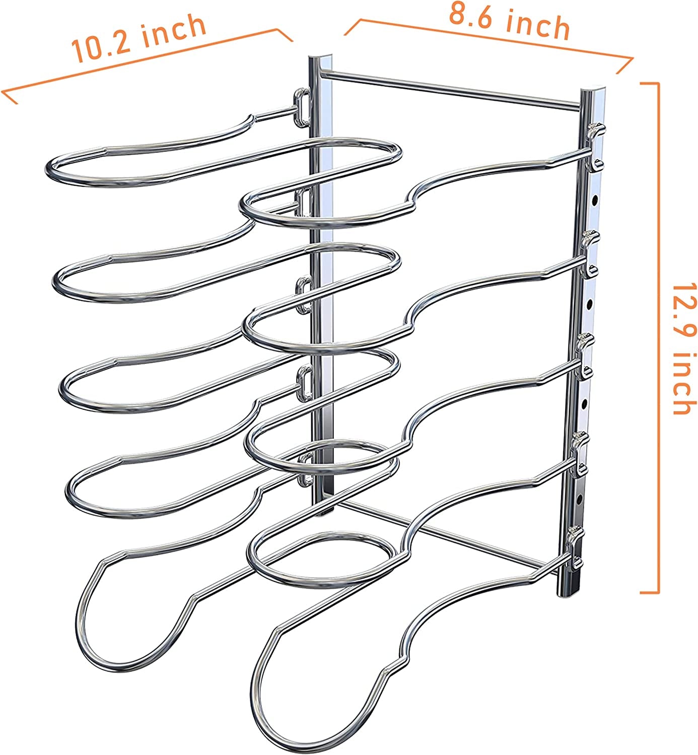 Heavy Duty Pan Rack, Pot Lid Rack, Kitchen Cabinet Pantry Cookware Organizer Rack Holder | 5 Adjustable Dividers, Chrome