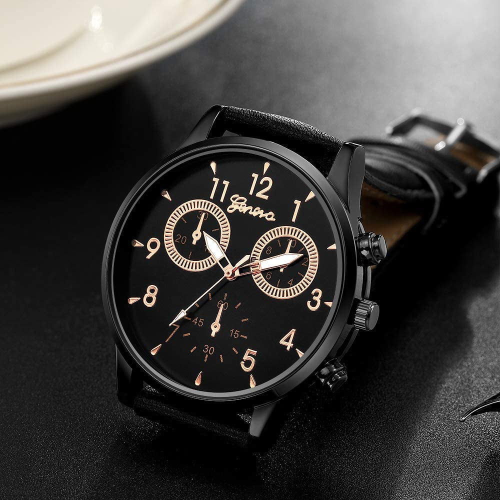 6 Pack Men'S Leather Quartz Watch Geneva Boys Casual Dress Wrist Band Watches Wholesale Lots Set