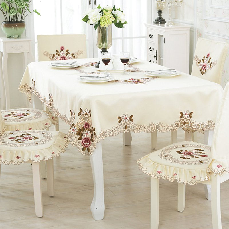GYMNASTIKA Tablecloth,Tablecloth Rectangle/Square Pastoral Embroidered Polyester Floral Cutwork Table Linen for Wedding