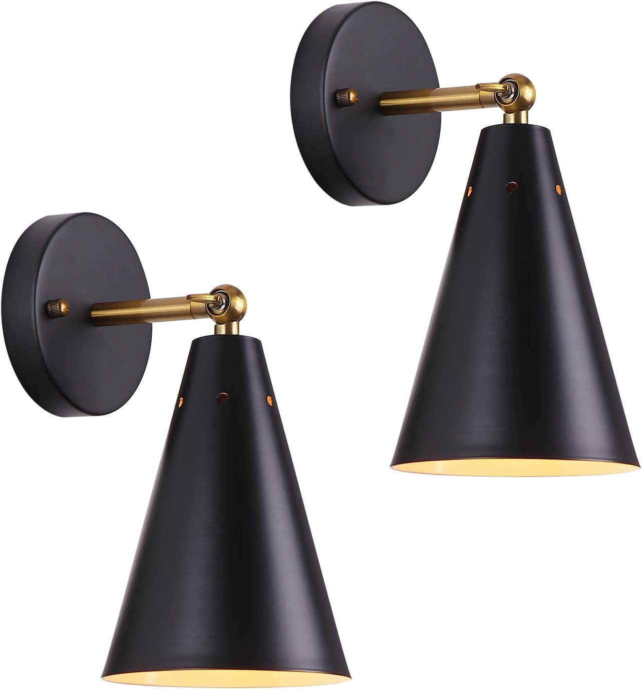 Modern Black Wall Sconces Lighting, 2 Pack Gold Rustic Wall Sconce Fixture Farmhouse Wall Lamp Simplicity Bronze Finish Arm Swing Industrial Wall Lights for Bedroom,Living Room,Reading,Kitchen