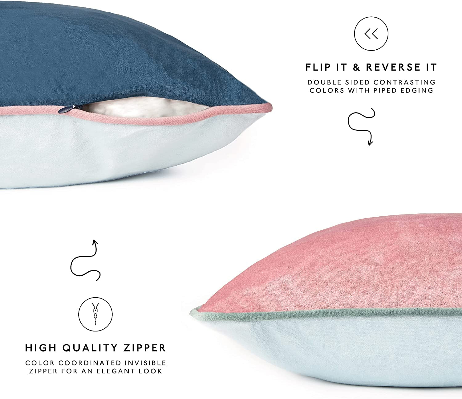 Decorative Throw Pillow Covers Cushion Cases, Set of 4 Soft Velvet Modern Double-Sided Designs, Mix and Match for Home Decor, Pillow Inserts Not Included (18X18 Inch, Pink/Blue)