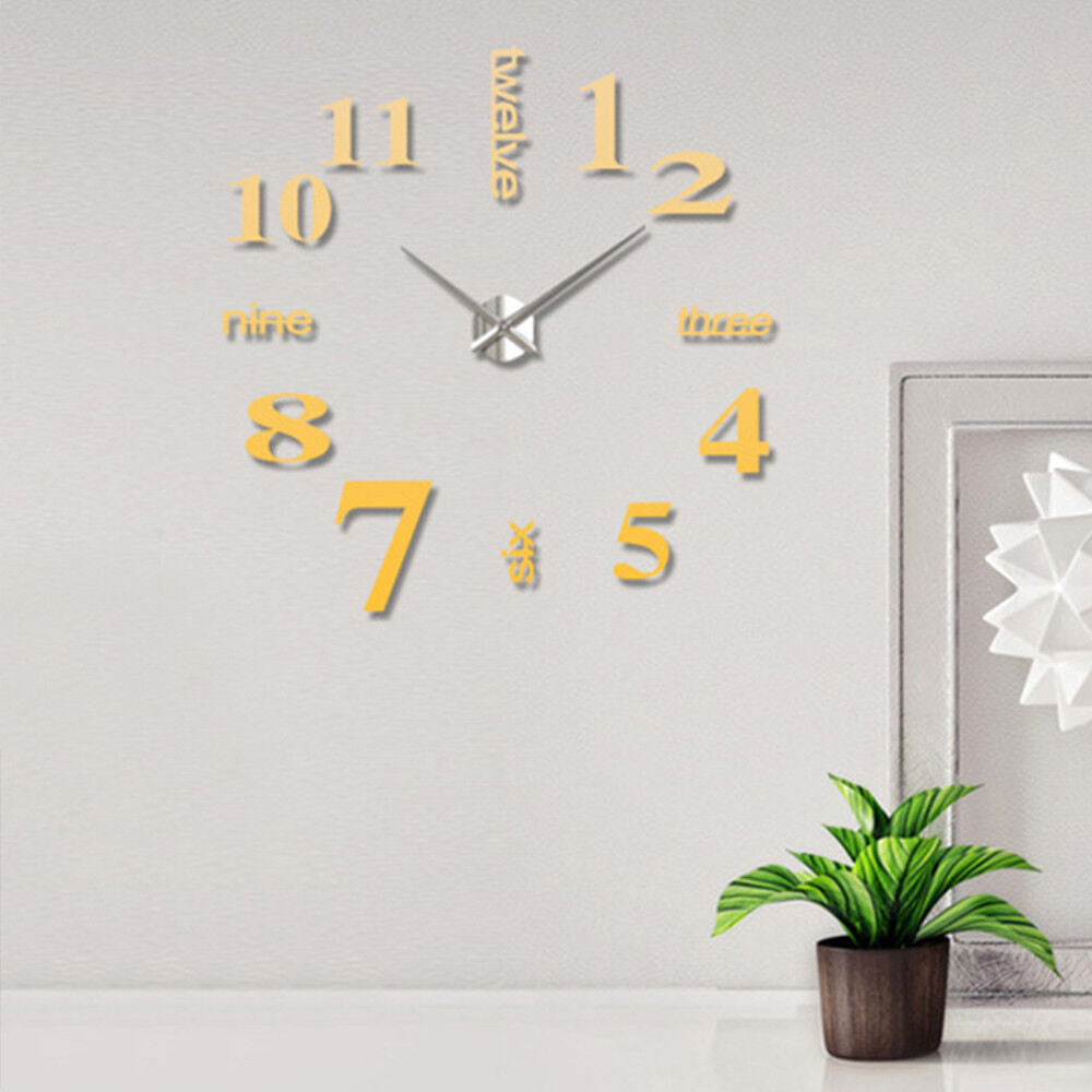 Modern DIY Analog 3D Mirror Surface Large Number Wall Clock Sticker Home Decor