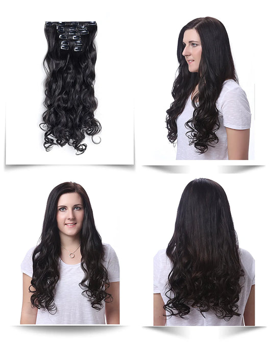 ® 20" Curly Full Head Clip in Synthetic Hair Extensions 7Pcs 140G (25#-Light Golden Blonde)