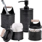 Autumn Alley Rustic Farmhouse Black Bathroom Accessories Set (4 PCS) - Lotion Soap Dispenser, Toothbrush Holder, 2 Apothecary Jars (Qtip Holder) - Rustic Farmhouse Bathroom Decor