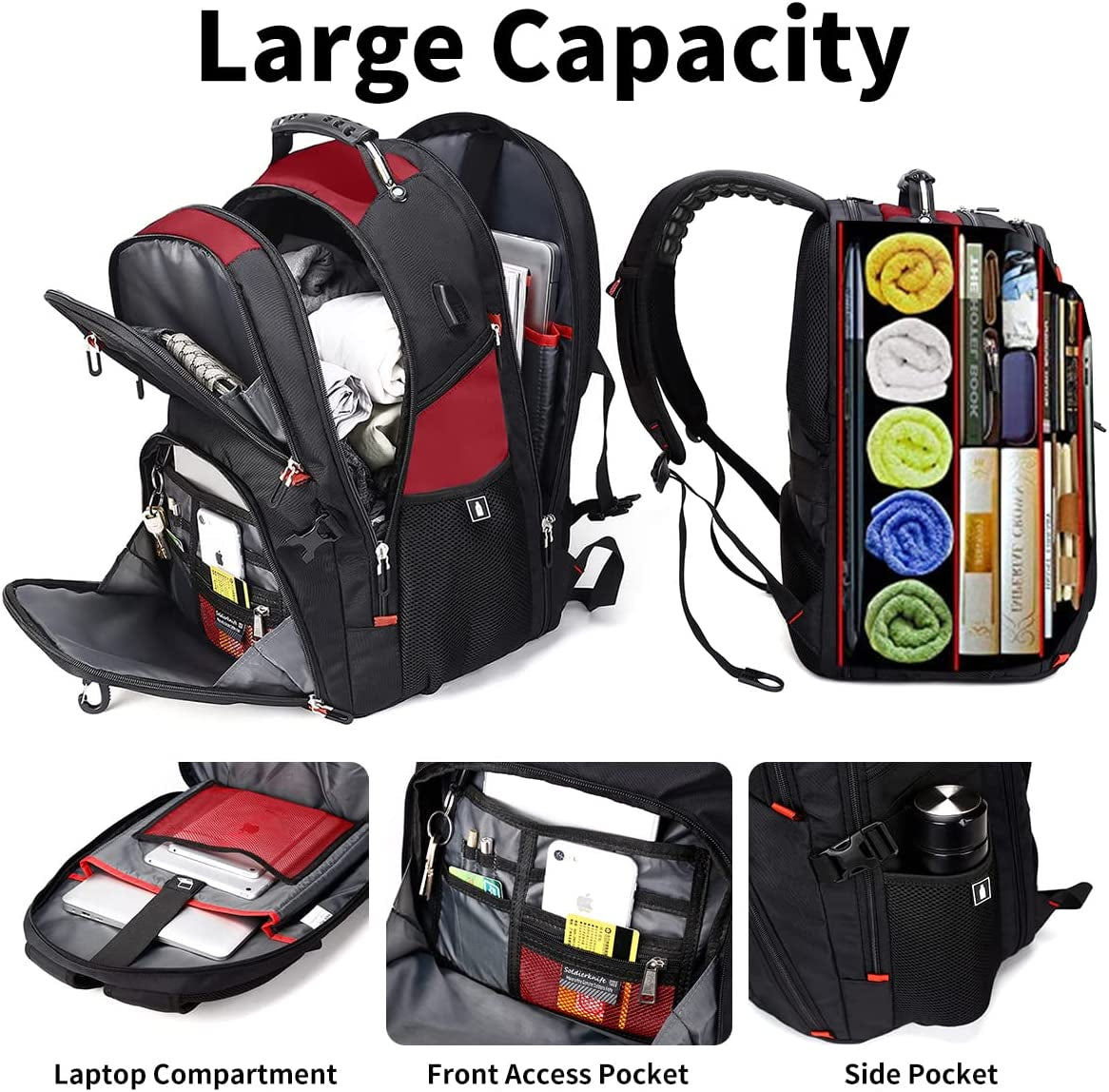 Extra Large 52L Travel Laptop Backpack with USB Charging Port Fit 17 Inch Laptops for Men Women